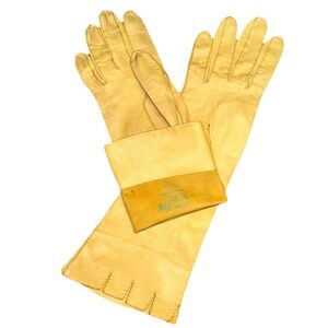 Vintage 1950's‎ Kay Fuchs Design Yellow Kid Leather Long Opera Gloves 6 1/4